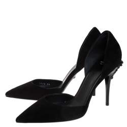 Pre Owned Versace Black Suede Leather Medusa Heel Pointed Toe Pumps Size 39