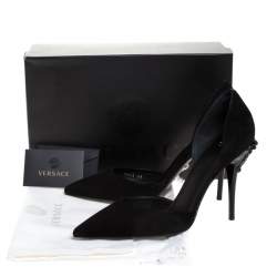 Pre Owned Versace Black Suede Leather Medusa Heel Pointed Toe Pumps Size 39