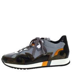 Pre Owned Versace Multicolor Mesh, Leather And Suede Medusa Logo Low Top Sneaker Size 42