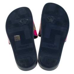 Versace Multicolor Baroque Print Leather Slide Sandals Size 43