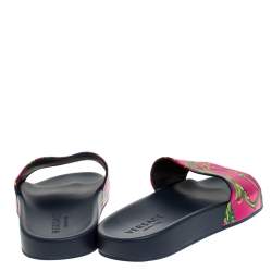 Versace Multicolor Baroque Print Leather Slide Sandals Size 43