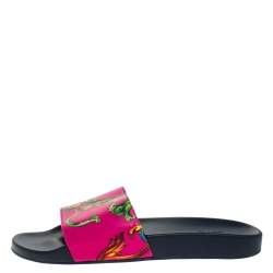 Versace Multicolor Baroque Print Leather Slide Sandals Size 43
