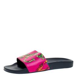 Versace Multicolor Baroque Print Leather Slide Sandals Size 43