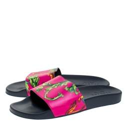 Versace Multicolor Baroque Print Leather Slide Sandals Size 43