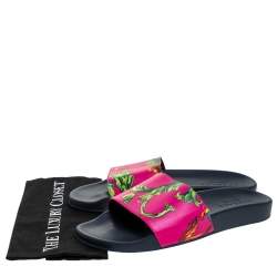 Versace Multicolor Baroque Print Leather Slide Sandals Size 43