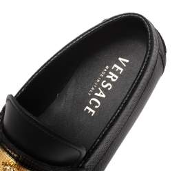 Versace Black Leather Medusa Detail Slip On Loafers Size 40