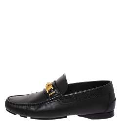 Versace Black Leather Medusa Detail Slip On Loafers Size 40
