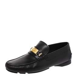 Versace Black Leather Medusa Detail Slip On Loafers Size 40