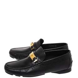 Versace Black Leather Medusa Detail Slip On Loafers Size 40