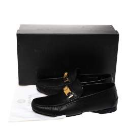 Versace Black Leather Medusa Detail Slip On Loafers Size 40