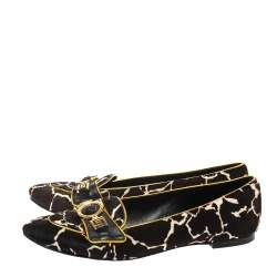 Versace Brown/White Leopard Print Calfhair and Leather Flats Size 39.5       