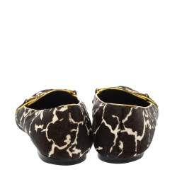 Versace Brown/White Leopard Print Calfhair and Leather Flats Size 39.5       