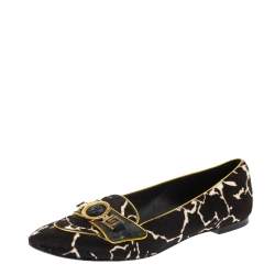 Versace Brown/White Leopard Print Calfhair and Leather Flats Size 39.5       