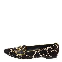 Versace Brown/White Leopard Print Calfhair and Leather Flats Size 39.5       