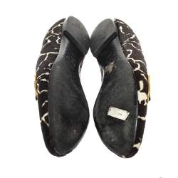 Versace Brown/White Leopard Print Calfhair and Leather Flats Size 39.5       