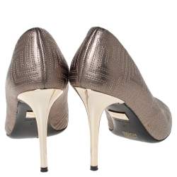 Pre Owned Versace Metallic Embroidered Leather Peep Toe Pumps Size 37
