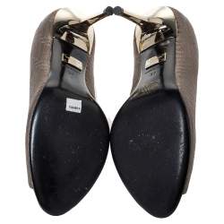 Pre Owned Versace Metallic Embroidered Leather Peep Toe Pumps Size 37