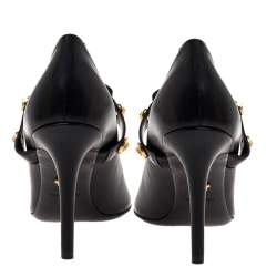 Pre Owned حذاء كعب عالى فيرساتشى مقدمة مدببة سير مادوسا جلد أسود مقاس 36