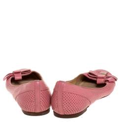 Versace Pink Perforated Leather Bow Embellishment Ballet Flats Size 38