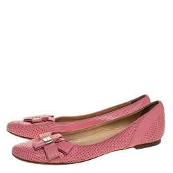 Versace Pink Perforated Leather Bow Embellishment Ballet Flats Size 38