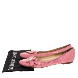 Versace Pink Perforated Leather Bow Embellishment Ballet Flats Size 38