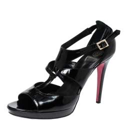 Versace Black Patent Leather Caged Ankle Strap Sandals Size 38