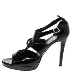 Pre Owned Versace Black Patent Leather Caged Ankle Strap Sandals Size 38