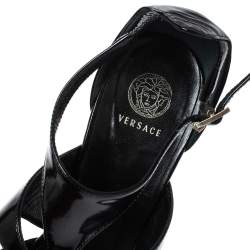 Pre Owned Versace Black Patent Leather Caged Ankle Strap Sandals Size 38