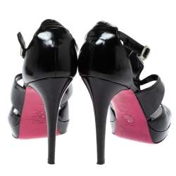 Pre Owned Versace Black Patent Leather Caged Ankle Strap Sandals Size 38