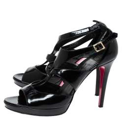 Pre Owned Versace Black Patent Leather Caged Ankle Strap Sandals Size 38
