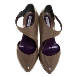 Versace Brown Patent Leather Half D'Orsay Ankle Strap Pumps Size 34.5