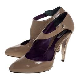 Versace Brown Patent Leather Half D'Orsay Ankle Strap Pumps Size 34.5