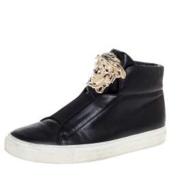 Pre Owned Versace Black Leather Palazzo Medusa High Top Sneakers Size 37