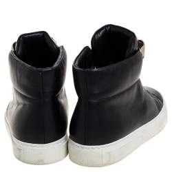 Pre Owned Versace Black Leather Palazzo Medusa High Top Sneakers Size 37