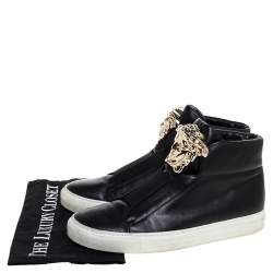 Pre Owned Versace Black Leather Palazzo Medusa High Top Sneakers Size 37