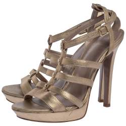 Versace Gold Leather Caged Platform Sandals Size 36