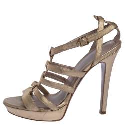 Versace Gold Leather Caged Platform Sandals Size 36