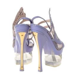 Pre Owned صندل فيرساتشي "لوسيت" نعل سميك و فتحة كعب تفريغات شبك و جلد بنفسجي فاتح مقاس 37