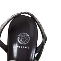 مملوكة مسبقًا Versace Black Leather Medusa Strappy Ankle Strap Sandals size 39