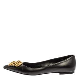 Pre Owned Versace Black Leather Medusa Ballet Flats Size 40