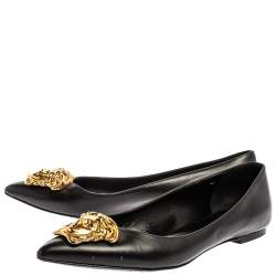 Pre Owned Versace Black Leather Medusa Ballet Flats Size 40
