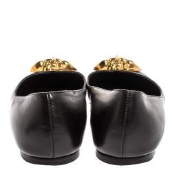 Pre Owned Versace Black Leather Medusa Ballet Flats Size 40