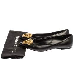 Pre Owned Versace Black Leather Medusa Ballet Flats Size 40