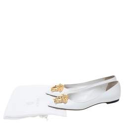 Pre Owned Versace White Leather Medusa Pointed Toe Ballet Flats Size 38