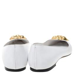 Pre Owned Versace White Leather Medusa Pointed Toe Ballet Flats Size 38