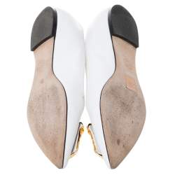 Pre Owned Versace White Leather Medusa Pointed Toe Ballet Flats Size 38