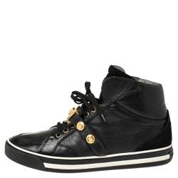 Pre Owned Versace Black Leather And Suede Medusa Strap High Top Sneakers Size 40