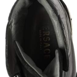 Pre Owned Versace Black Leather And Suede Medusa Strap High Top Sneakers Size 40