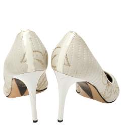 Pre Owned Versace White Embroidered Quilted Leather Pointed Toe Pumps Size 39