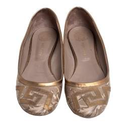 Pre Owned Versace Gold/Brown Leather Ballet Flats Size 39